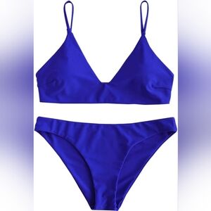 ZAFUL Women's Solid Spaghetti Strap Bralette Bikini Set Two Piece Swimsuit Small